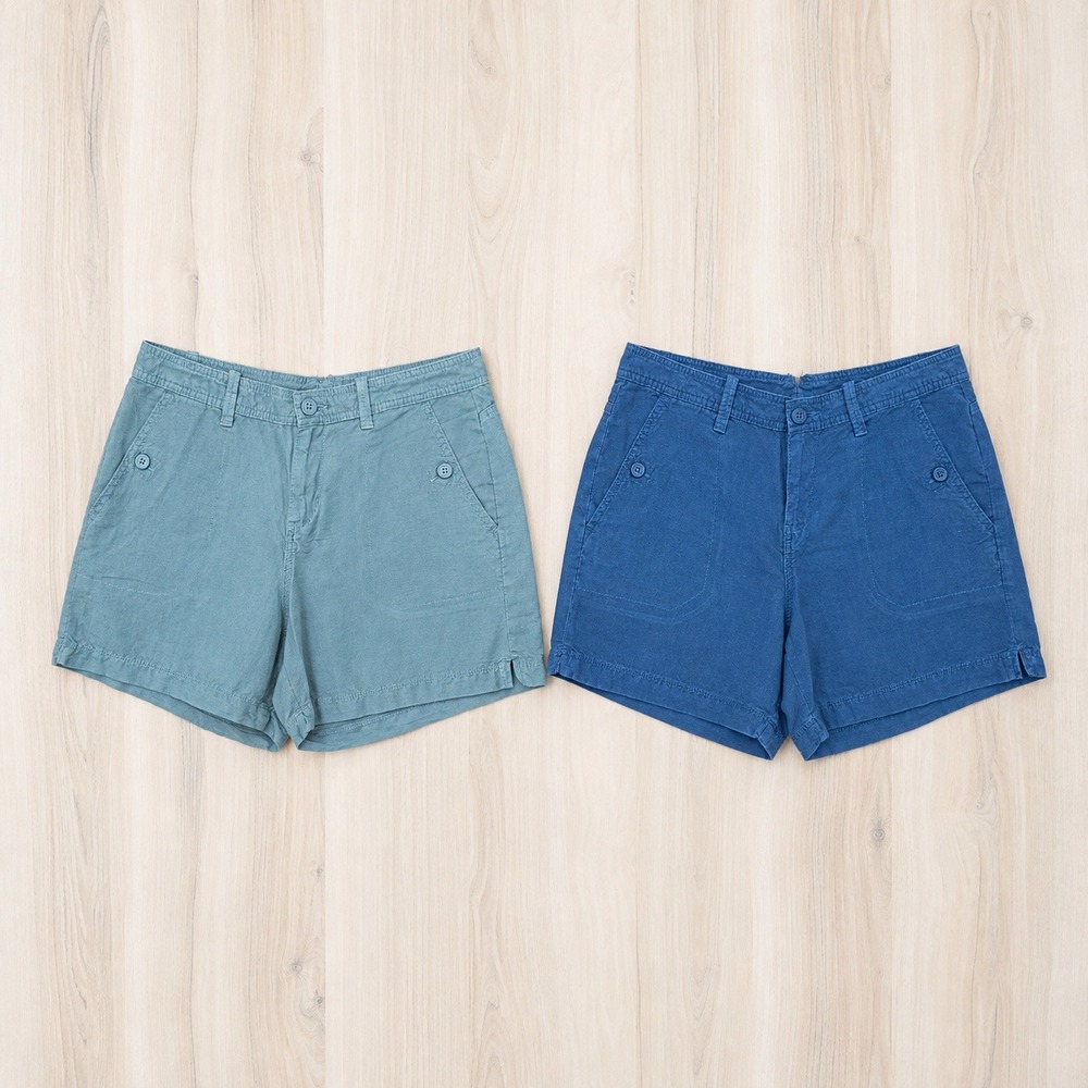 Calvin Klein Womens Linen Blend Short 2 Pack Size 6 Blue Green Coastal Summer